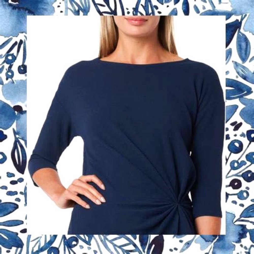 NWOT Ann Taylor Navy Knit Twist Front Top